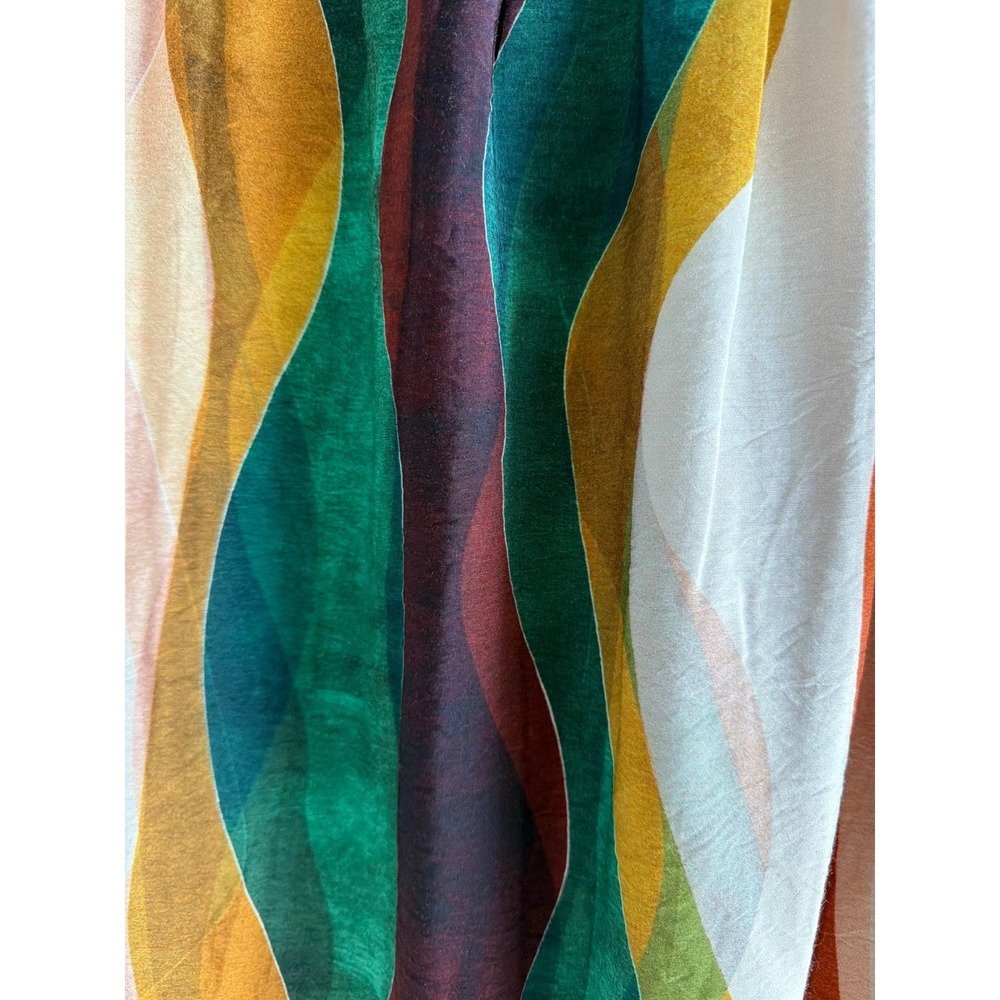 Willa Story Abstract Wavy Print Button Front Midi Skirt Green Rust Gold Large - Picture 7 of 10
